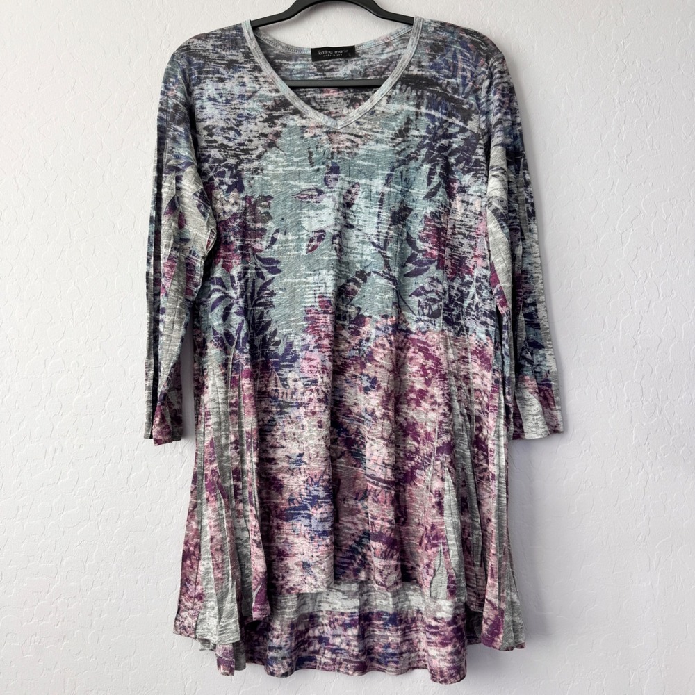 Katina Marie Tunic Dress L Long Sleeve‎ Abstract Print Casual Comfy USA Made